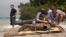 Elio's father (Michael Stuhlbarg) with Elio and Oliver makes a discovery at Lago di Garda